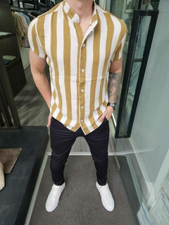 Camisa de lino Lyon rayada mostaza en internet