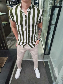 Camisa de lino Lyon rayada verde - comprar online