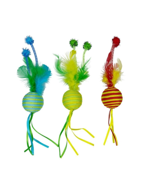 Pelota De Hilo C/Cinta, Plumas Y Pompon Brilloso