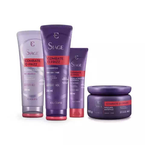 Kit Shampoo, Condicionador, Máscara e Creme Defrizante Eudora Siàge Combate o Frizz