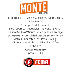 ELECTROBO. FEMA 12 V-SOLAR SUMERGIBLE-6 LT.P/MINUTO en internet
