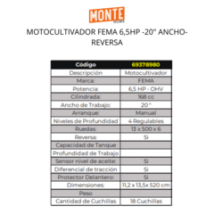 MOTOCULTIVADOR FEMA 6,5HP -20" ANCHO-REVERSA en internet