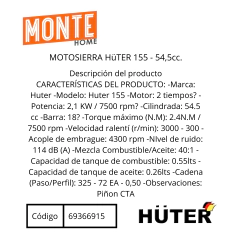 MOTOSIERRA HüTER 155 - 54,5cc. en internet
