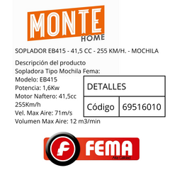 SOPLADOR EB415 - 41,5 CC - 255 KM/H. - MOCHILA - tienda online
