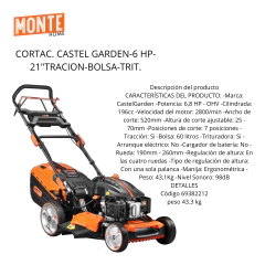 CORTAC. CASTEL GARDEN-6 HP-21"TRACION-BOLSA-TRIT. - MONTEHOME