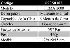 MALACATE MANUAL 2000. CINTA 6 MT.1134 kg - MONTE HOME