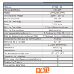 TRACTOR CASTEL XT 190 HONDA-20HP-GX620-620.CC.-40" - tienda online