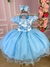 Vestido Infantil Azul Aplique Borboletas e Flores Renda Luxo