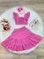 Conjunto Meninas Rosa Chiclete Cropped e Saia Mid Bordado Luxo - comprar online