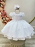Vestido Infantil Branco Laise C/ Babados e Cinto de Pérolas