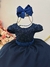 Vestido Infantil Azul Marinho Busto C/ Renda e Cinto Pérolas - comprar online