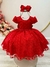 Vestido Infantil Vermelho Tule C/ Bolinhas e Cinto Pérolas