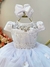 Vestido Infantil Branco Saia Off C/ Renda e Aplique Flores - comprar online