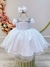 Vestido Infantil Branco Tule Pipoquinha C/ Cinto de Pérolas