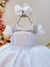 Vestido Infantil Branco Tule Pipoquinha C/ Cinto de Pérolas - comprar online
