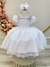 Vestido Infantil Branco Tule Pipoquinha Luxo C/ Pérolas
