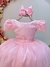 Vestido Longo Infantil Rosa Damas Brilho Luxo Mangas - comprar online