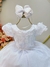 Vestido Infantil Branco Luxo C/ Renda e Aplique de Flores - comprar online