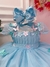 Vestido Infantil Azul Busto Plissado Com Flores Borboleta - comprar online