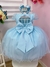 Vestido Infantil Azul Busto Plissado Com Flores Borboleta na internet