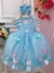 Vestido Infantil Azul Busto Plissado Com Flores Borboleta - Sol Kids