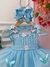 Vestido Infantil Azul Busto Plissado Com Flores Borboleta - loja online