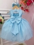Imagem do Vestido Infantil Azul Busto Plissado Com Flores Borboleta