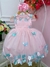 Vestido Infantil Rosa Busto Plissado Aplique Flores Borboleta - Sol Kids