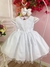 Vestido Infantil Branco C/ Aplique Flores Borboletas e Renda - Sol Kids