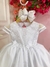 Vestido Infantil Branco C/ Aplique Flores Borboletas e Renda - loja online