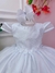 Vestido Infantil Branco C/ Aplique Flores Borboletas e Renda