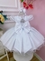 Vestido Infantil Branco C/ Aplique Flores Borboletas e Renda