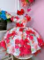 Vestido Infantil Vermelho Florido C/ Cinto de Pérolas Luxo