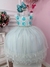 Vestido Infantil Verde C/ Aplique de Flores e Renda Luxo