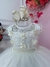 Vestido Infantil Off White C/ Aplique de Flores e Renda Luxo - comprar online