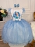 Vestido Infantil Princesa Frozen Azul C/ Laço e Glitter - comprar online