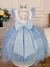 Vestido Infantil Princesa Frozen Azul C/ Laço e Glitter - Sol Kids
