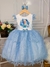 Vestido Infantil Princesa Frozen Azul C/ Laço e Glitter - loja online