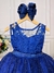 Vestido Infantil Azul Royal Renda Realeza Tule C/ Glitter - loja online