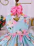 Vestido Infantil Verde Tiffany Flores Luxo Festa Pérolas - loja online