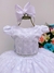 Vestido Infantil Branco Bolinhas Cinto Strass C/ Pérolas Luxo - comprar online