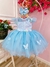 Vestido Infantil Jardim Encantado Azul C/ Aplique Pérolas
