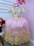 Vestido Longo Infantil Marfim C/ Rosa Cinto Pérolas Renda Realeza