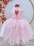 Vestido Infantil Rosa Luxo C/ Flores em Aplique e Renda na internet