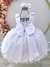 Vestido Infantil Branco C/ Glitter Busto e Aplique de Laços - Sol Kids