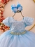 Vestido Infantil Azul Claro C/ Renda Cinto de Pérolas Festas - comprar online