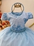 Vestido Infantil Azul Com Cinto de Pérolas e Renda Festas - comprar online