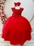Vestido Infantil Longo Vermelho Saia C/ Tule e Busto Bordado