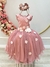 Vestido Infantil Rosa C/ Renda e Aplique de Flores Damas