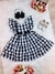 Vestido Infantil Xadrez Preto e Branco Broche de Lacinhos - Sol Kids